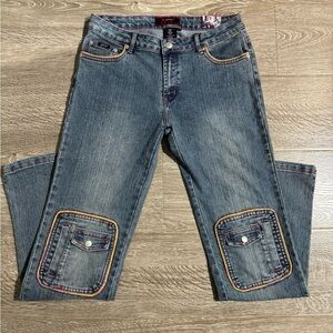 Platinum Plush Patch Pocket Cargo Jeans Orange Trim, Size: 11